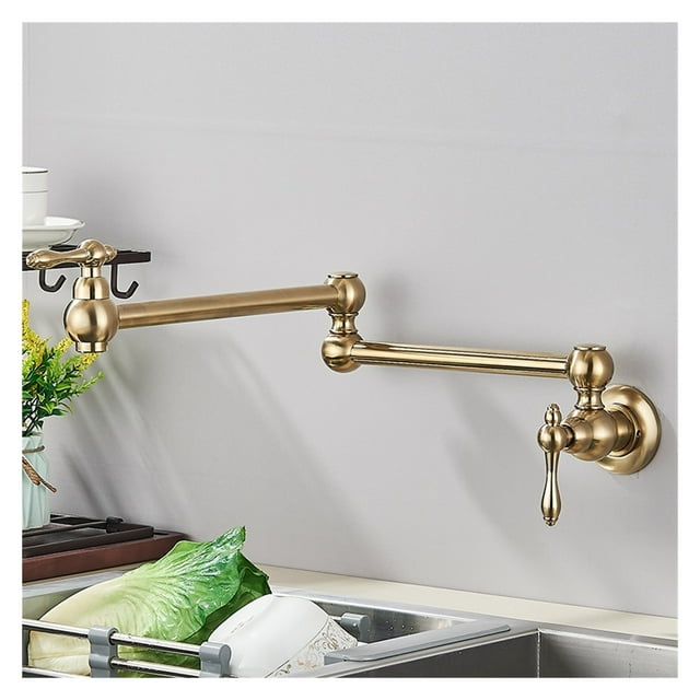 Brushed Gold Foldable Pot Filler Tap Wall Mounted Kitchen Faucet Single Cold Water Kitchen Tap Rotate Folding Spout For Kitchen ,bar Laundry RV Farmhouse