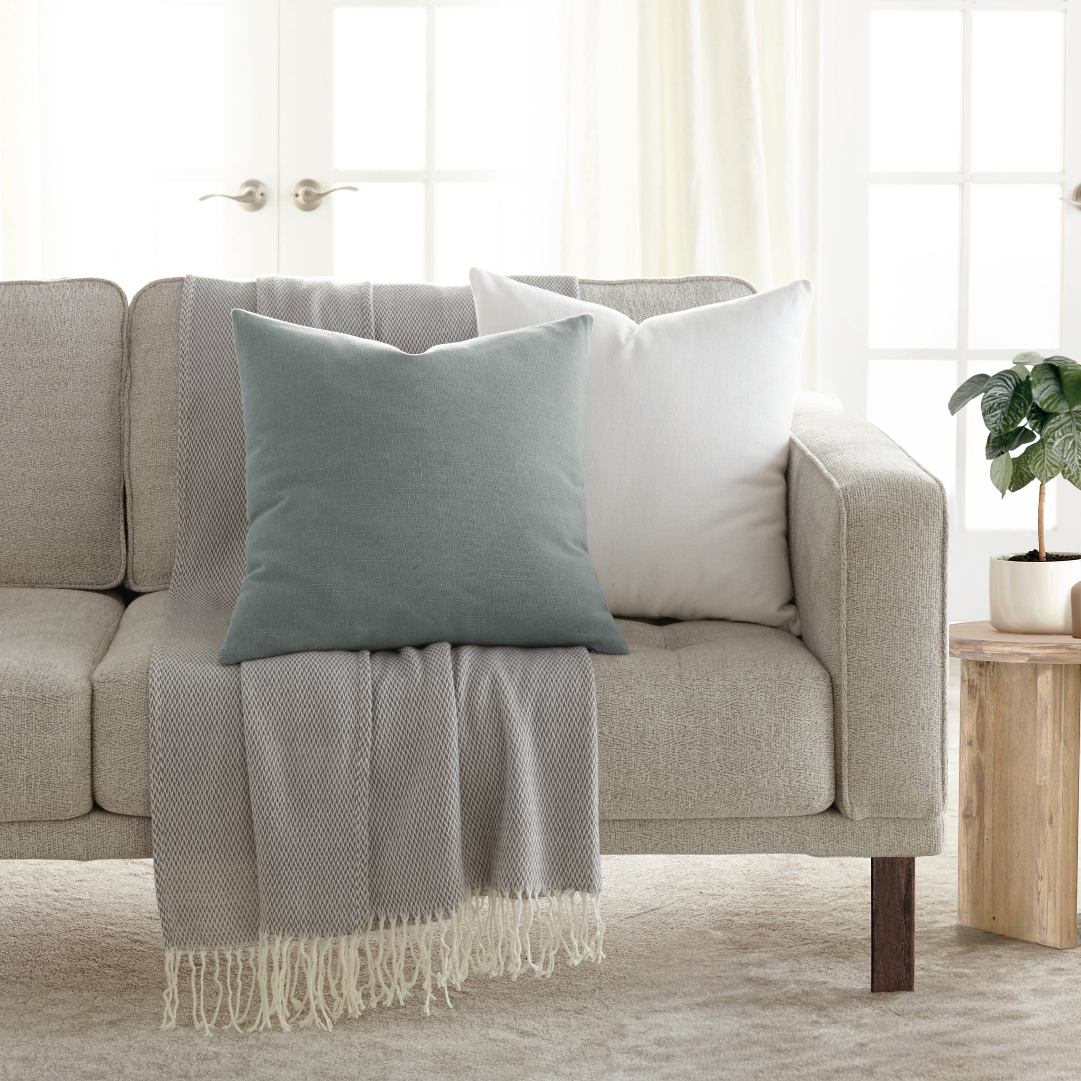 Stone Washed Throw Pillows in Distressed Cotton Solid Blue by Comfort Canopy
