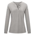 thumbnail image 4 of TIHLMK Blouses Shirts Women's Casual Solid Color Buttons Long Sleeve V-Neck Loose Shirt Blouse Top Gray, 4 of 9