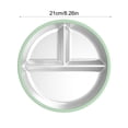 thumbnail image 3 of Hyknon 304 Stainless Steel Divided Plate, 3Compartment 8 Inch Round Dinner Plates, Detachable Silicone Suction Base Non-slip Meal Trays, Heat Insulated Food Tray for Diet Food Office Home Adult Green, 3 of 7