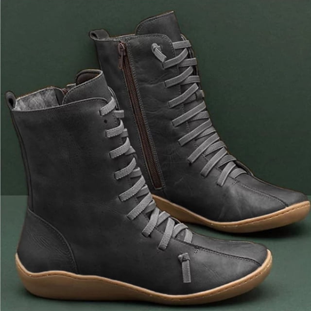 Botas de tubo medio para mujer Moda para mujer Estilo vintage Cremallera sólida Zapatos planos Tobillo Botas cortas Wmkox8yii sa2605