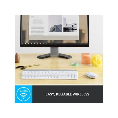 Logitech - MK470 Full-size Wireless Scissor Keyboard and Mouse Bundle for Windows with Quiet clicks - Off-White