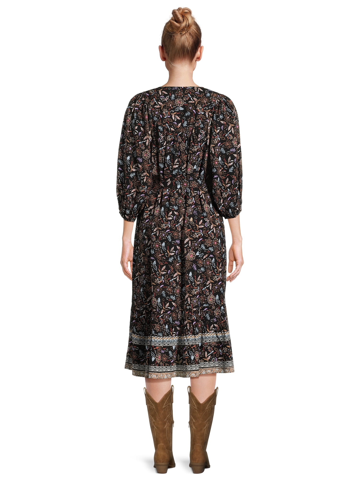 beachlunchlounge Women's Puff Sleeve Midi Dress