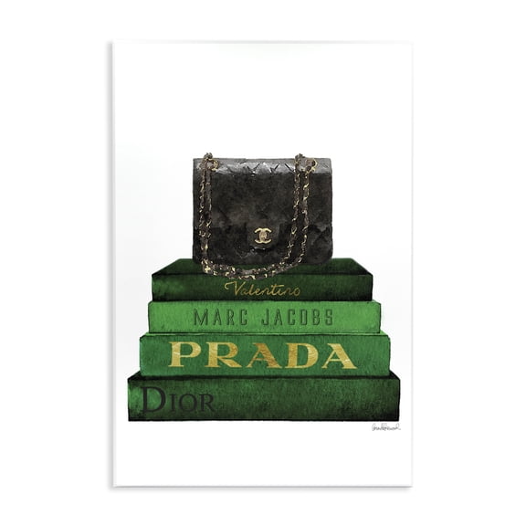 Stupell Industries Eclectic Fashion Designer Purse Bookstack Green Black Watercolor Wall Plaque Art, 10 x 15, by Amanda Greenwood