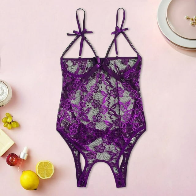 Combinaison Lingerie Dos Nu en Dentelle Ajourée avec Nœud pour Femmes