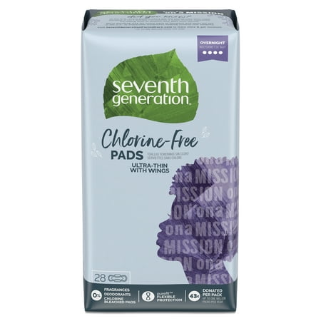 Seventh Generation Ultra Thin Pads, Overnight with Wings, Free & Clear, 28