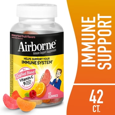 (2 Pack) Airborne Gummies Vitamin C Supplement, Assorted Fruit, 1000mg - 42 Gummies