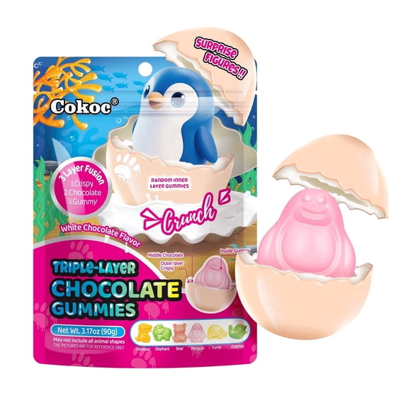 COKOC Triple-Layer White Chocolate Flavored Gummy Candy Eggs, Soft & Chewy Easter Candy for Egg Hunts & Basket Stuffers, 6.36oz (Pack of 2)