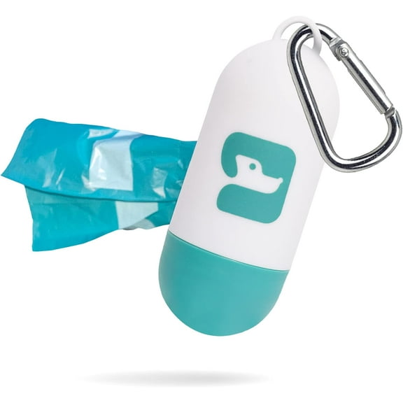 PawPail Dog Poop Bag Holder with Carabiner Clip - Durable & Leakproof Dog Waste Bag Dispenser - Includes 1 Roll of 15 Premium Poop Bags for Walking Dogs, Mild Floral Scent