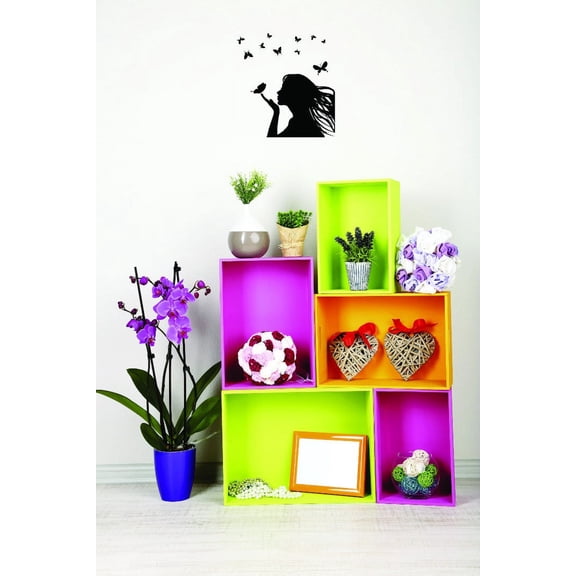 Custom Wall Decal - Peel & Stick Sticker : Girl with butterflies Home Decor Picture Art 20x40 Inches