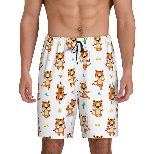 Balery Tigers go in for Sports Pantalones cortos de pijama de punto de algodón para hombre con cinturilla y bolsillos-4X-Large