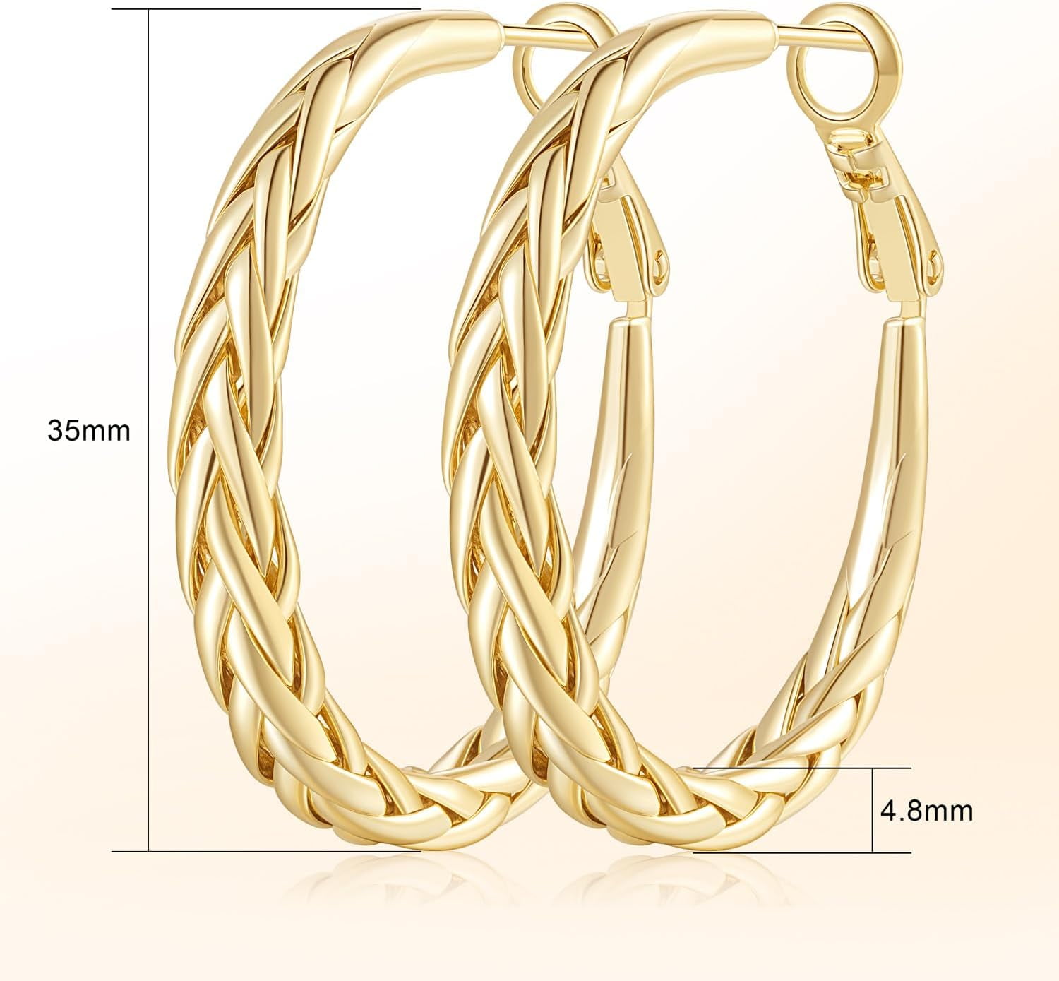 14K Gold Hoop Earrings for Women Large 35mm Intricate Weave Design 14K Gold Hoop Earrings Lightweight Gold Plated Earrings for Women Elegant Drop Hoops Secure Closure
