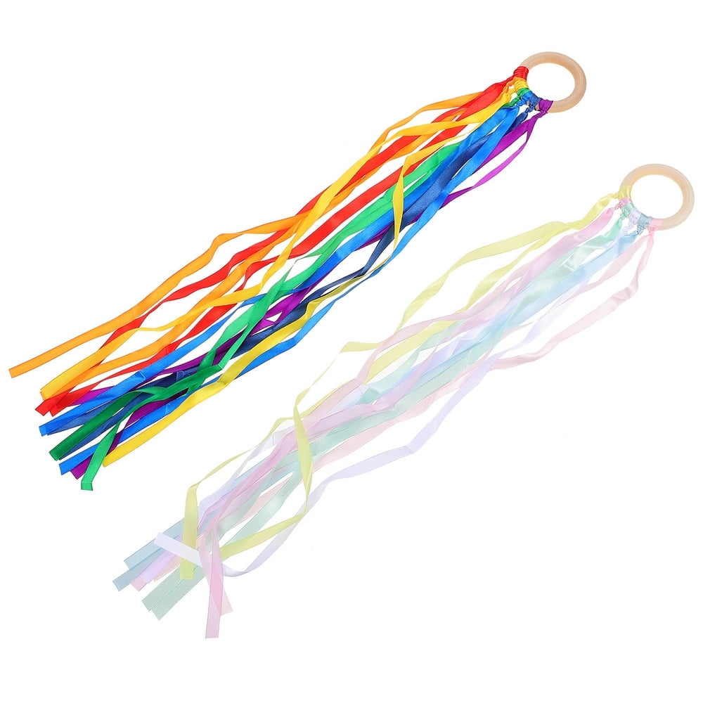 EIMELI children hand-held kites 2pcs Rainbow Hand Kite Dancing Ribbon Streamer Sensory Toys with Bracelet Ring(19.69X2.36X0.39Inch)