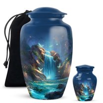 Yatskia Waterfall with Butterflies Large Funeral Memorial Urns for Human Ashes Adult Brother and Sister, Small Memorial Keepsake Urn for Adult Ash, (Classic 10 Inch and 3 Inch)