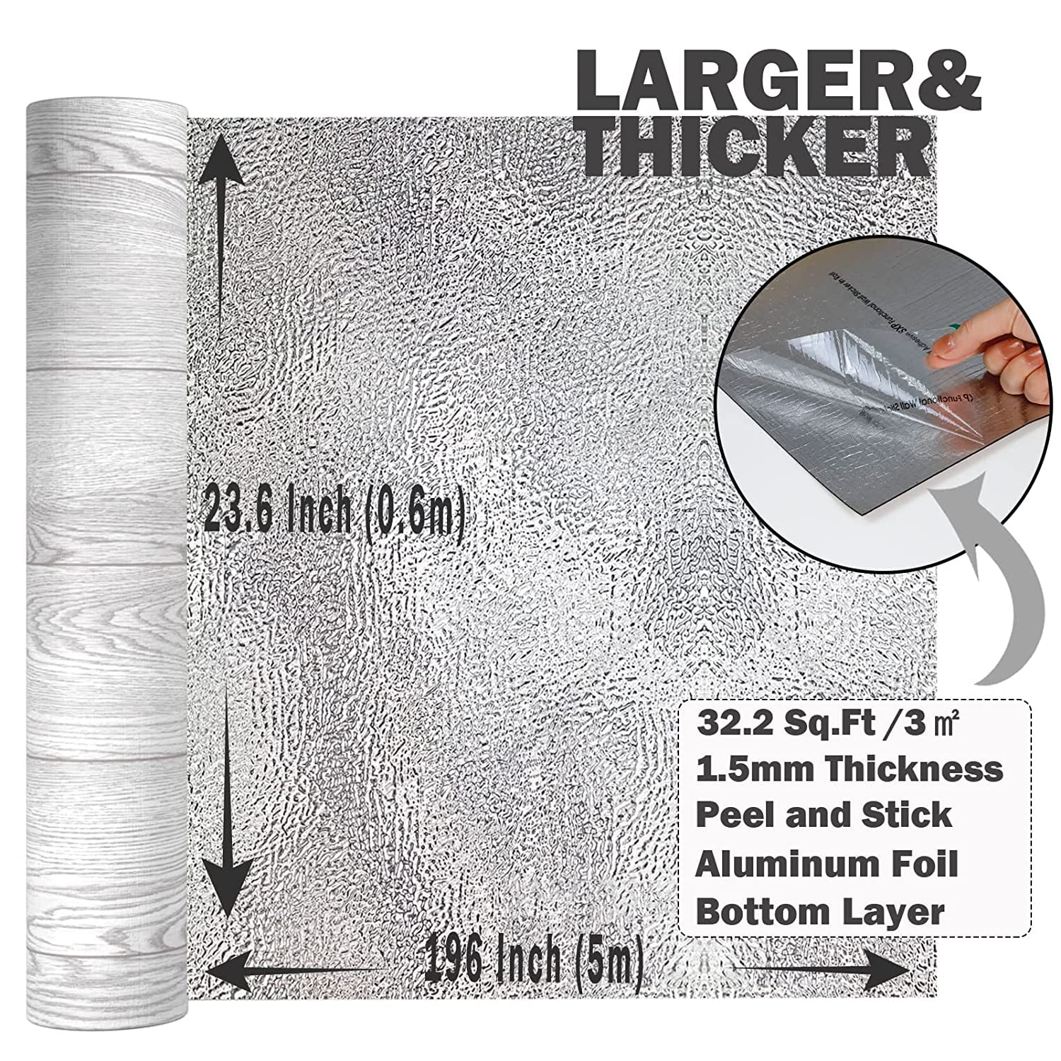 Homease PVC Peel and Stick Vinyl Flooring Roll 23"x 196"/32 Sq.Ft,Thicken Self-Adhesive Vinyl Wood Planks - Waterproof, Wear-Resistant,Easy DIY Install - White Washed