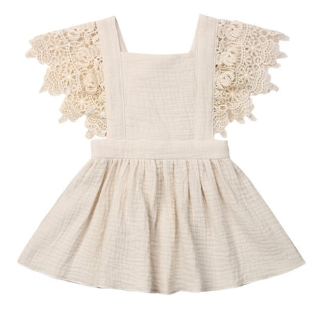 Toddler Baby Girl Infant Cotton Linen Lace Princess Dress Sundress Skirt