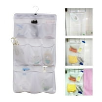 Mesh Bath Organizers for Shower with Hook, Quick Dry Hanging Shower Caddy College, Bath Storage with 8 Pockets and Rotating Hook for College Dorm Rooms, Bathroom,White
