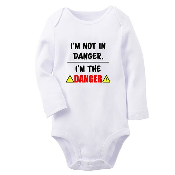 I'm Not In Danger, I'm The Danger Funny Rompers, Newborn Baby Unisex Bodysuits, Infant Jumpsuits, Toddler 0-12 Months Kids Long Sleeves Oufits (White, 6-12 Months)