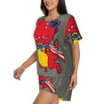 thumbnail image 2 of "Wukai Dinosaur Super Hero Cartoon Women's Pajama Set - Short-Sleeve Top and Shorts with Elastic Waistband and Pockets for Loungewear, Yoga, and Casual Wear-XX-Large, 2 of 8
