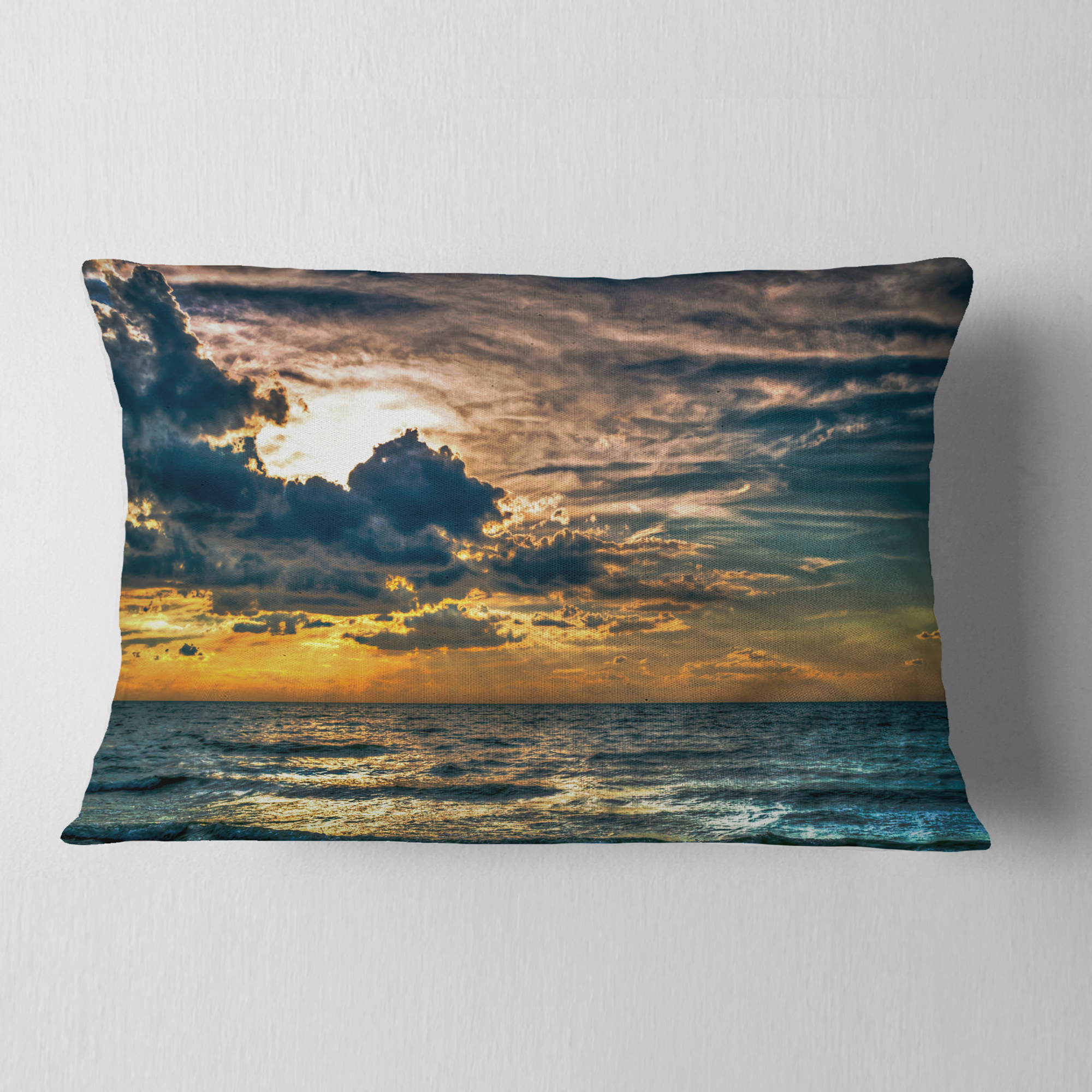 Designart Sun Break over Blue Ocean - Seashore Throw Pillow - 12x20