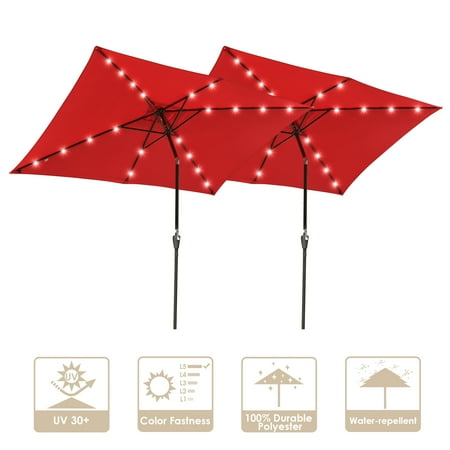 LAGarden 10' x 6.5' Rectangle Aluminum Solar Powered Patio Umbrella w/ 20  LEDs Crank Tilt Poolside Garden (Pack of 2) | Walmart Canada