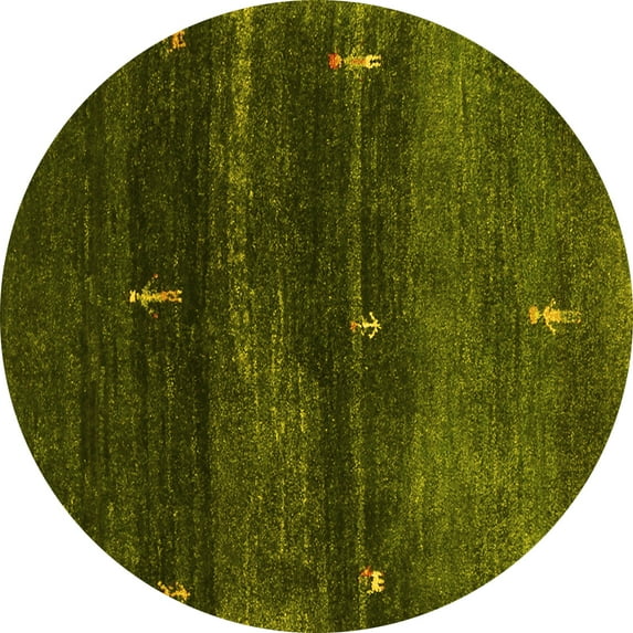 Ahgly Company Machine Washable Indoor Round Abstract Yellow Contemporary Area Rugs, 5' Round