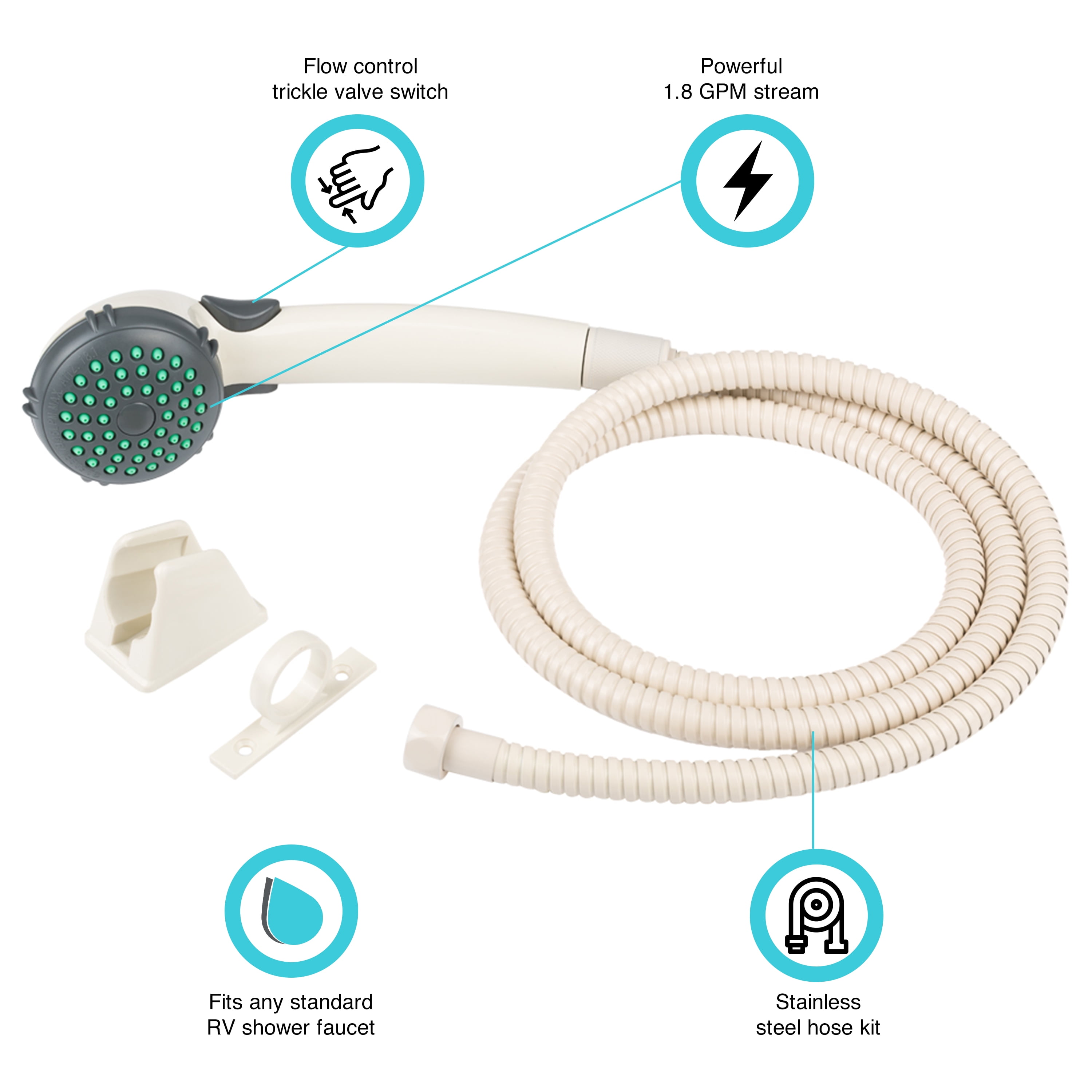 RV Single Function Shower Wand & Hose Kit - Bisque Parchment
