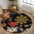 thumbnail image 2 of Round Area Rug 5 Ft, Bohemia Washable Non-Slip Circle Carpet for Living Room/Bedroom, Vintage Boho Floral Flowers Leaves Plants Black Low-Profile Runner Mats Collection Rugs for Indoor, 2 of 8