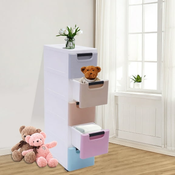 ChicHomey 5-Drawer Multi-Color Stackable Storage Cabinet,Smooth Sliding Drawers,Space-Saving Home/Office Organizer for Clothes/Towels/Toys​