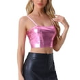 thumbnail image 4 of INSPIRAR CHIC Tops de Cami Cortos Metálicos Brillantes sin Mangas con Tirantes para Mujeres Fiesta M Rosa, 4 of 6