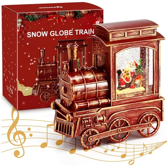 Christmas Santa Globe Lantern Train with Water Swirling Glitter, Musical and Lighted 6 Hours Timer USB Powered & Battery Operated Music Box for Christmas Home Decoration Gift