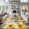 thumbnail image 4 of Area Rug 60×96in, Rustic Vintage Sunflower Bee Leaves Floor Carpet Living Room Rug, Watercolor Floral on Wood Barn Non-Slip Welcome Mat Indoor Rugs for Bedroom Dining Room, 4 of 9