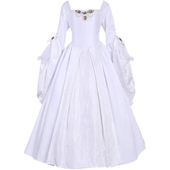 Women's Tudor Period Queen Dress Medieval Renaissance White Wedding Gown