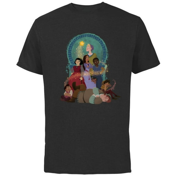Disney Wish Asha and Her Friends with Star - Short Sleeve Cotton T-Shirt for Adults - Customized-Black
