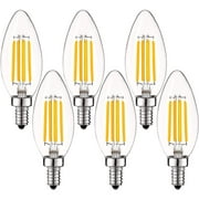 Luxrite 5W E12 Vintage Candelabra LED Dimmable Light Bulbs, 60W Equivalent 2700K Warm White, 550 Lumens, Blunt Tip, 6-Pack
