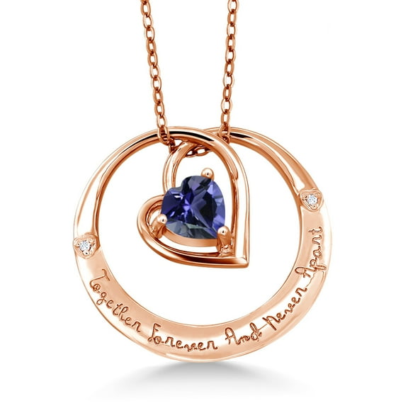Gem Stone King 18K Rose Gold Plated Silver Together 4ever and Never Apart Iolite Diamond Pendant