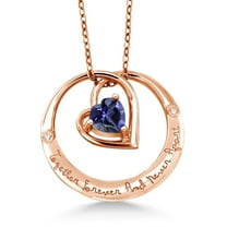 Gem Stone King 18K Rose Gold Plated Silver Together 4ever and Never Apart Iolite Diamond Pendant