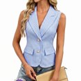 thumbnail image 2 of Smupbvky Womens Striped Vests Notched Lapel 2 Pearl Button up Sleeveless Tops Dressy Casual Waistcoat Slim Fit (XL, Light Blue), 2 of 5
