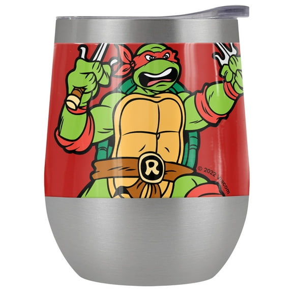 Teenage Mutant Ninja Turtles TMNT Official Raph And Logo 12 oz Stemless Tumbler, Stainless Steel Travel Cup|Lake Tumbler|Insulated with Leak Resistant Slide-Lock Lid