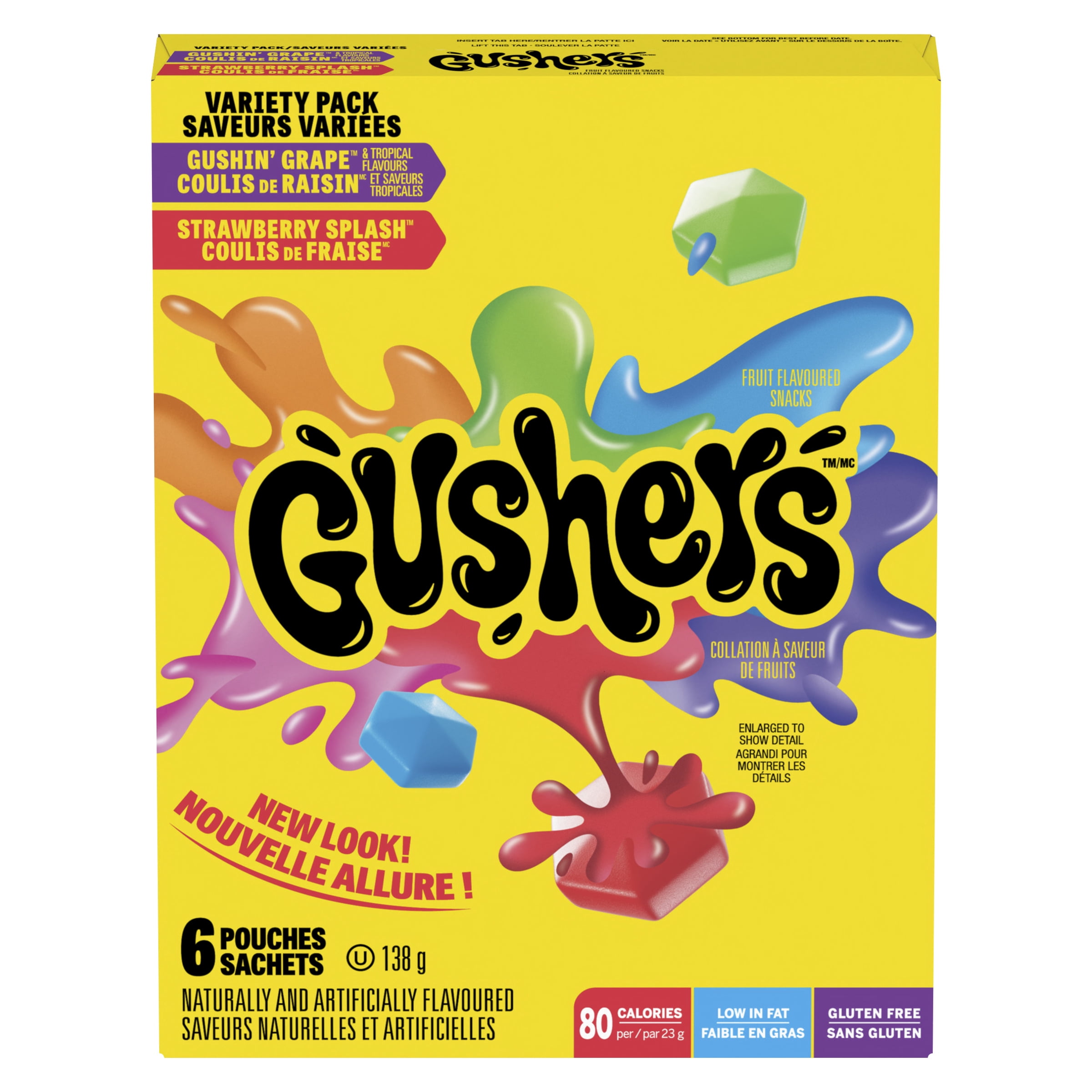 Gushers Fruit aux Fruits, Saveur Variées, Sans Gluten, Collation pour Enfants, 6 sachets 6 sachets, 138 g