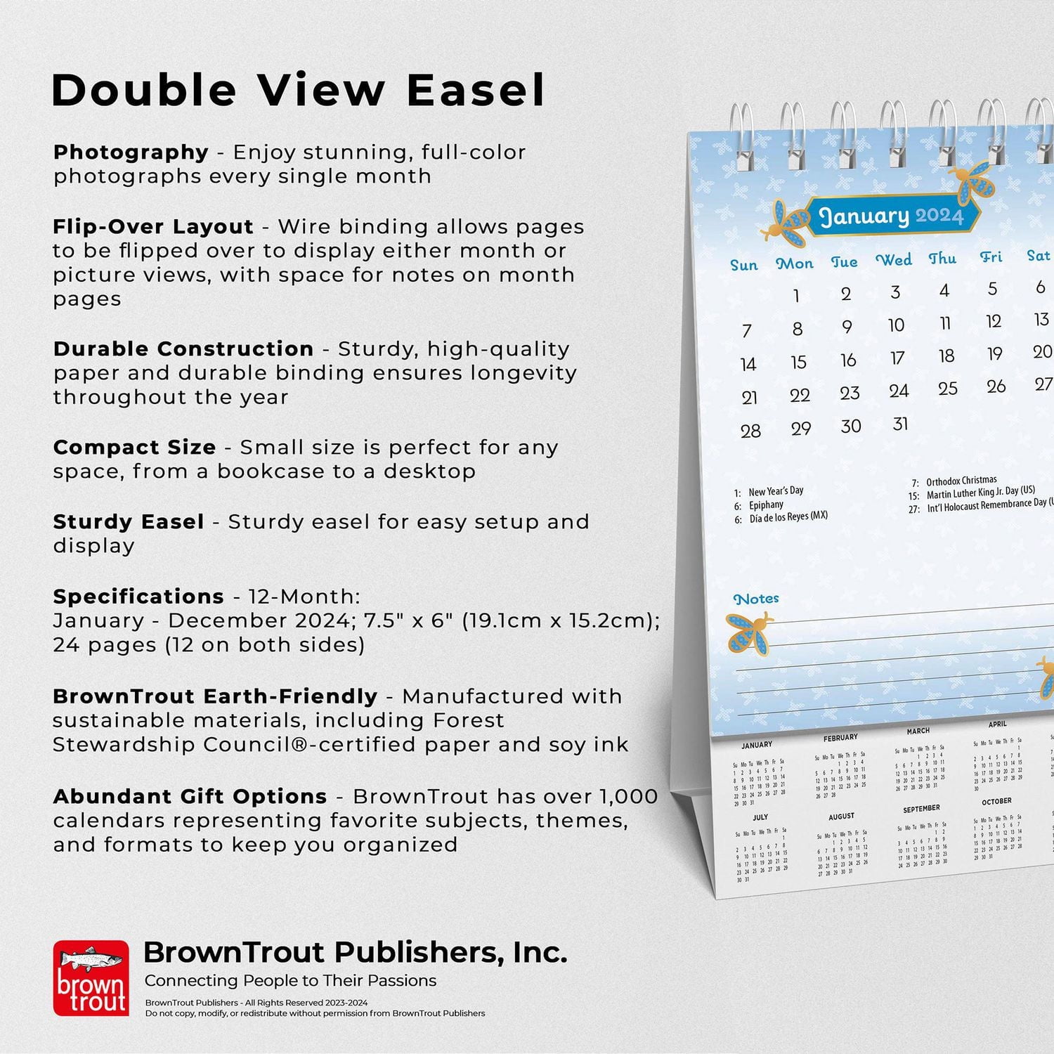 BrownTrout Abeilles affairées 2024 Chevalet Double Vue pour Bureau 19x18.7 CM, 9781975471033