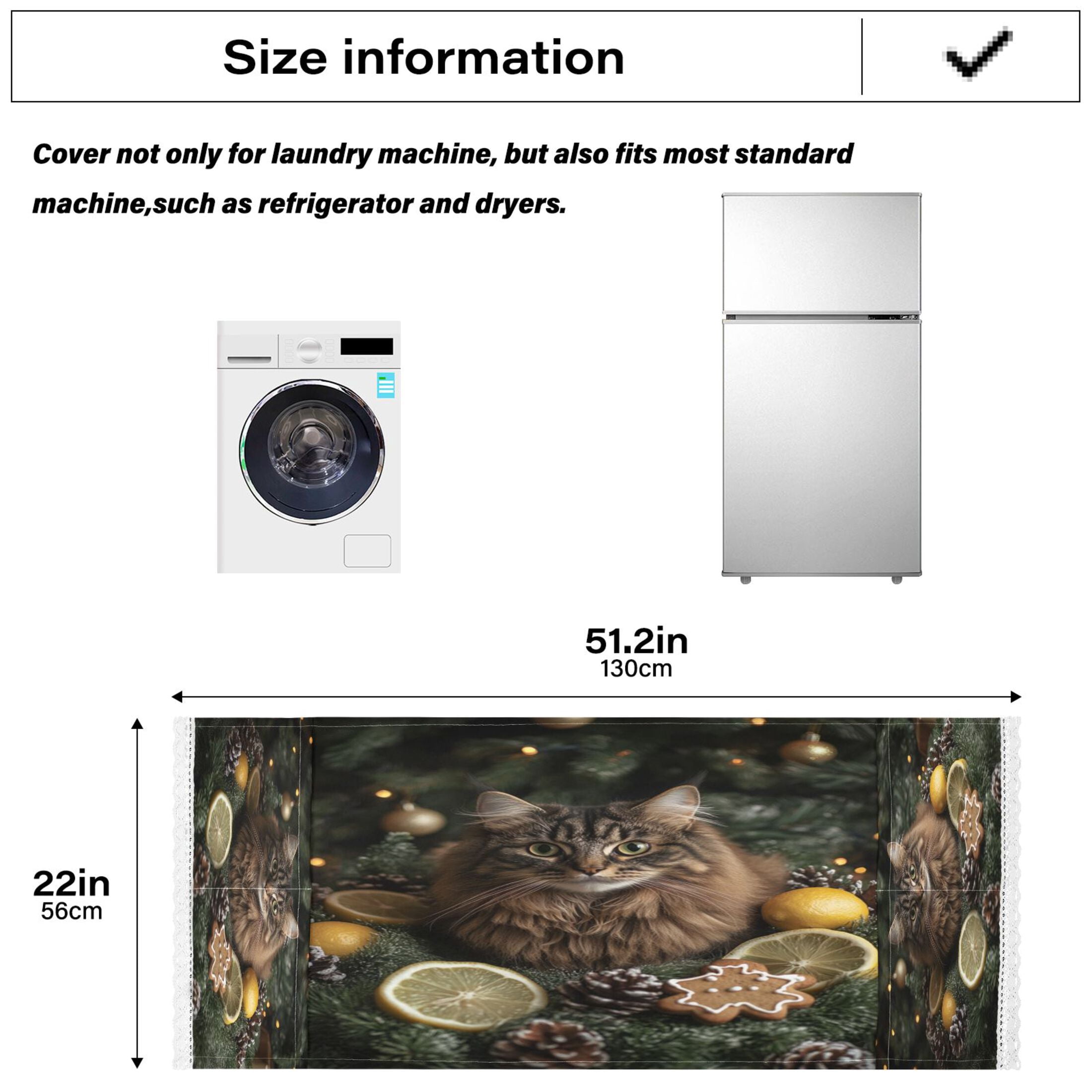 A Fluffy CatWasher and Dryer Covers Dust-Proof and Oil Resistant Fridge Cover with 4 Storage Pockets Washing Machine Top Cover for Laundry Kitchen Home 51.2 x 22 In