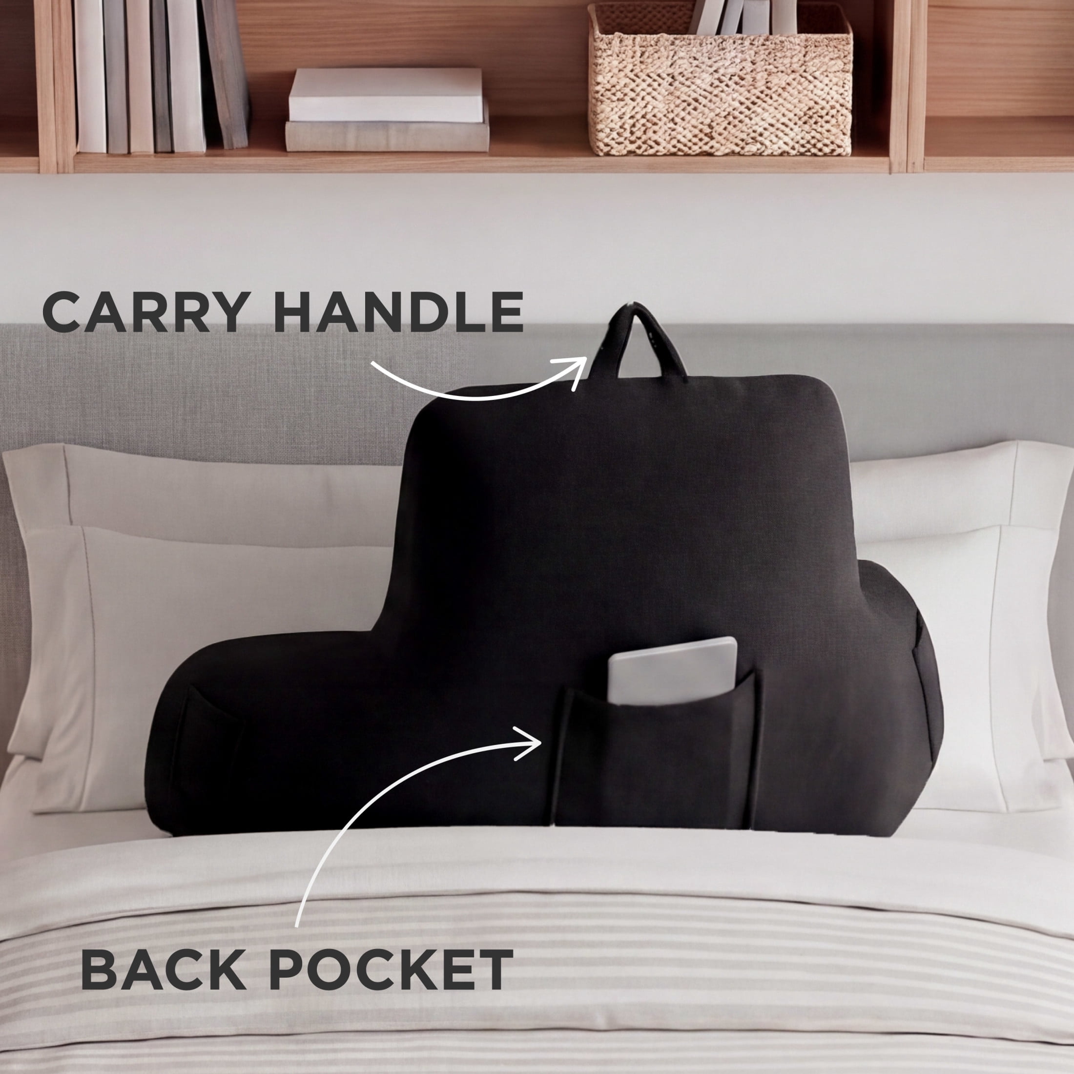 The Sheet Lab Plush Backrest Pillow, Black, 30" x 17" x 17"