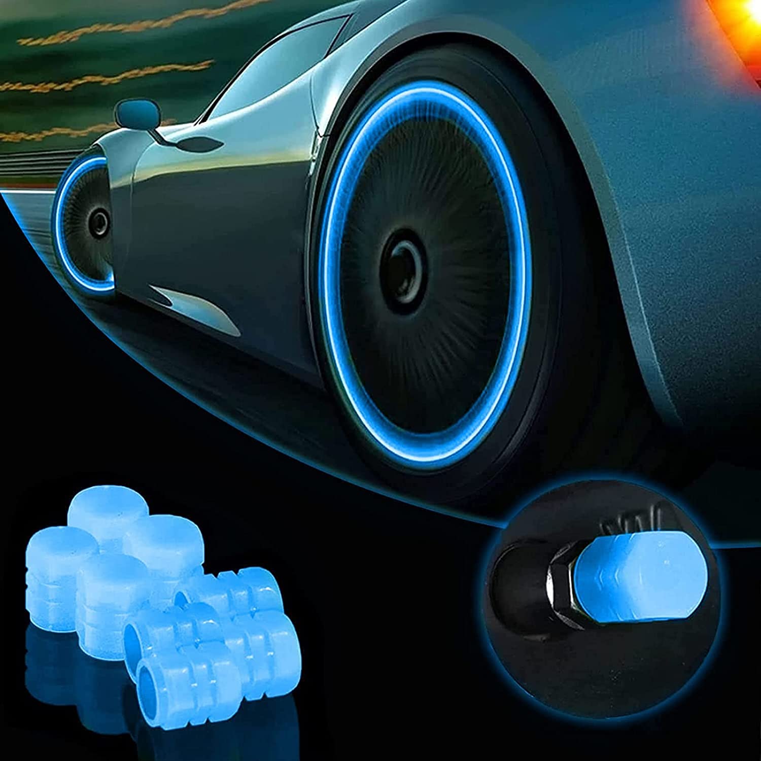 Universal Fluorescent Car Tire Valve Caps, 8Pcs Luminous Tire Air
