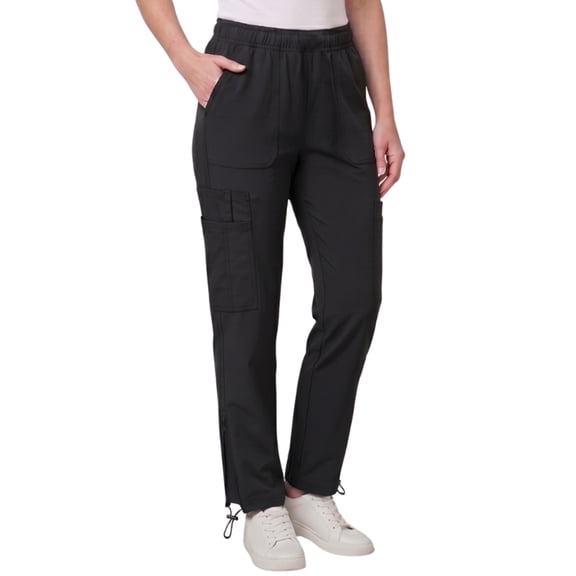 HeedFit Women’s Scrub Pants, Elastic Waist, Stretch Cargo Pockets, Black, L