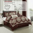 thumbnail image 6 of Lanco Burgundy Damask Patchwork Queen Size Comforter Set, 7 Piece, Jacquard with Matching Solid Piecework Bedding Set, All Season, Bedskirt, Pillows & Shams, 6 of 8