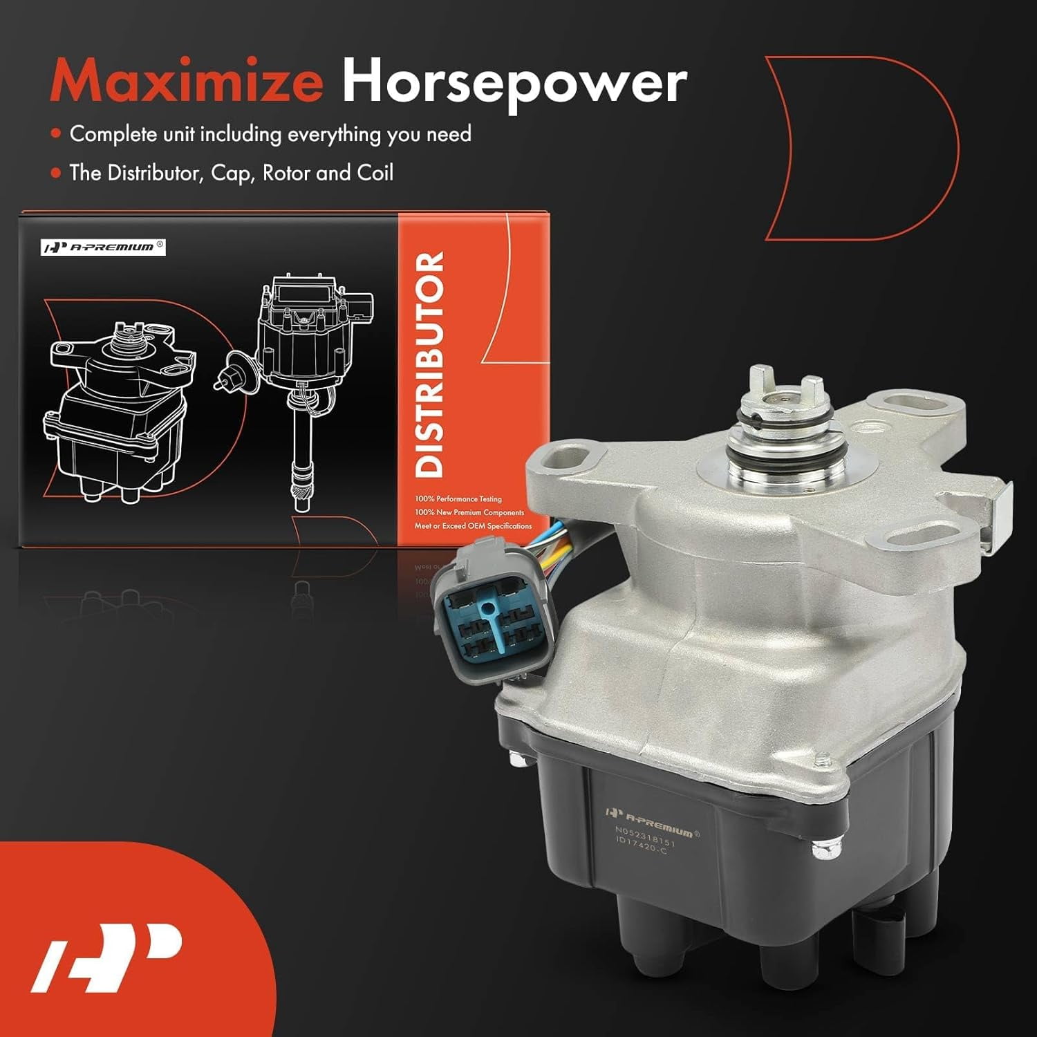 A-Premium Ignition Distributor with Cap and Rotor Compatible with Honda Civic 1996 1997 1998 Civic del Sol 1996-1997