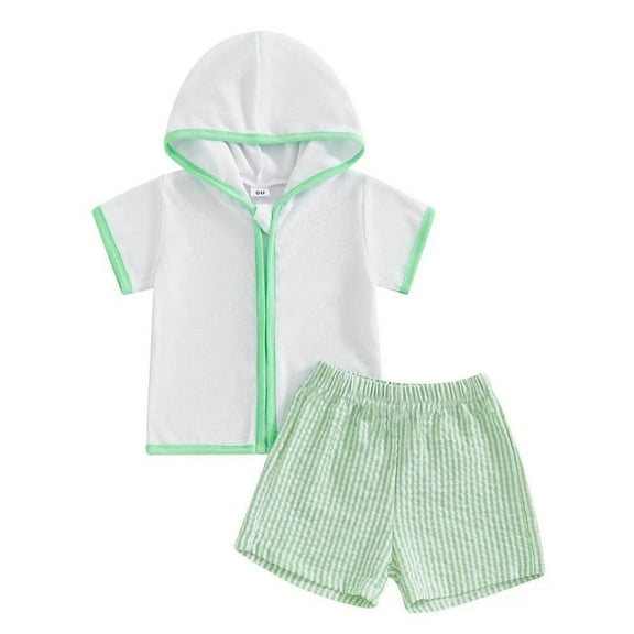 QTOCIO Toddler Girls Outfits, Kids Girl Clothes, Children's Summer Little Flower Casual Shirt Set Short Short Sleeve and Jeans Lapel Sets, Green, 4-5 Years