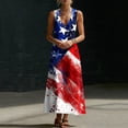 thumbnail image 6 of Fewfanhot 4th of July Women 250th Anniversary American Flag Maxi Dress, V-Neck Sleeveless Patriotic Star Stripe Long Dress with Pockets, Casual Summer Loose Fit Sundress, S-3XL, 6 of 8