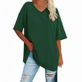 thumbnail image 2 of MIXUE Womens Summer Tops Cotton Solid Color V Neck Short Sleeve Loose Casual Tunic Shirts For Women Tshirts Outwear,Green,S, 2 of 3